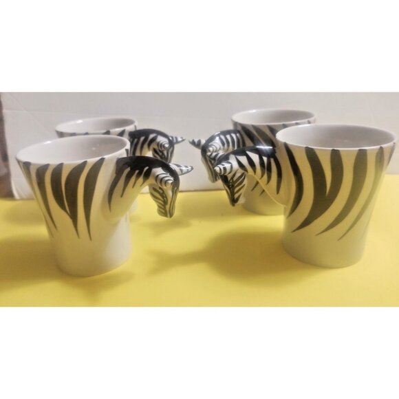 Pier 1 Imports Novelty Coffee Mug set of 4 , Zebra 3D handle - Picture 11 of 11